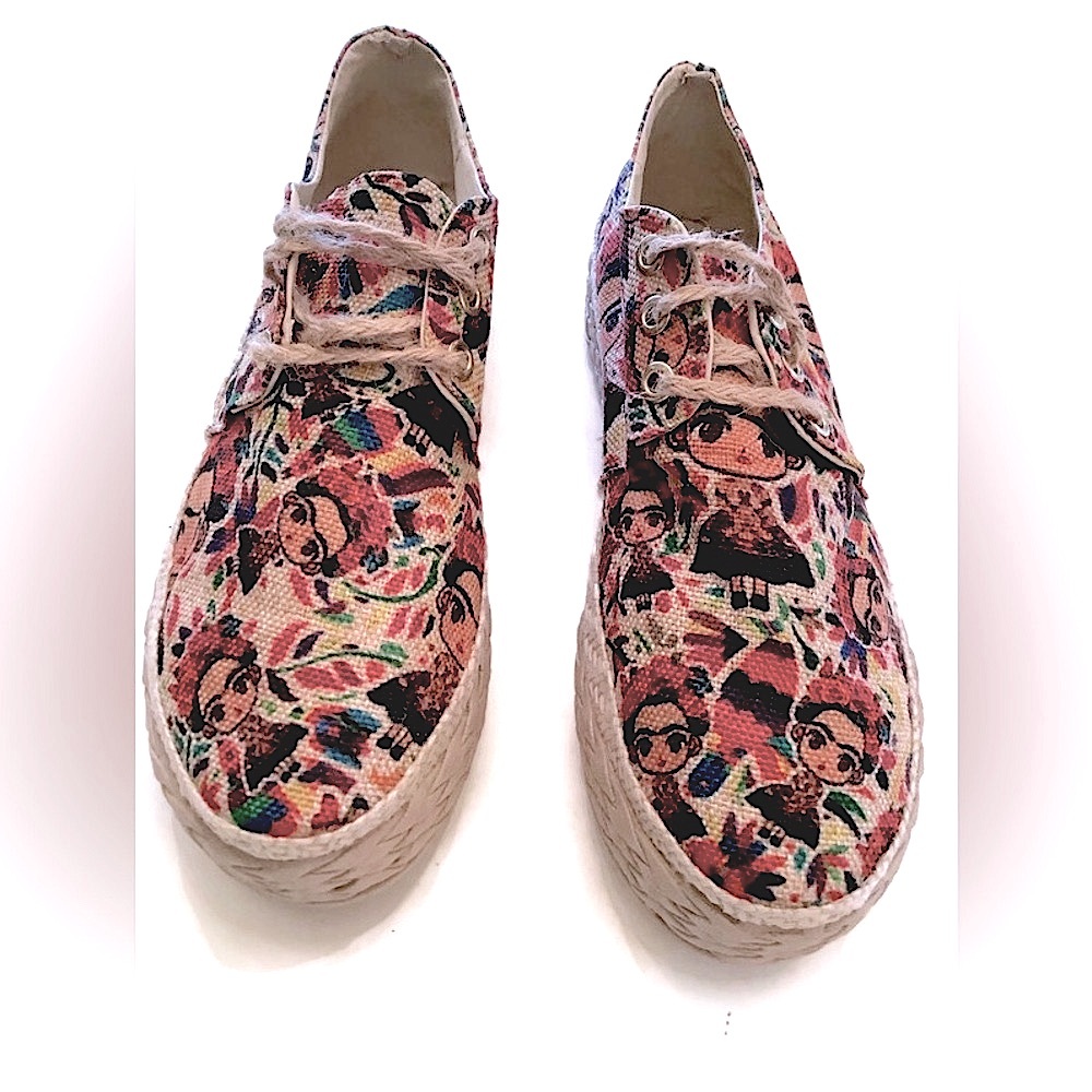 Espadrilles With Frida Kahlo Floral Print 7.5 Made in Mexico Like New